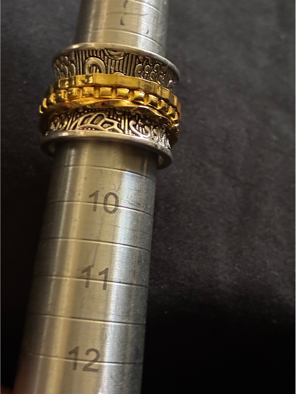 Silver tone & Brass color Spinner Ring - Meditation Band Size 9